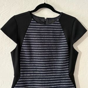 J. CREW Wool Blend Striped‎ Sheath Dress Black/Navy/White Size 10 Back Zipper
